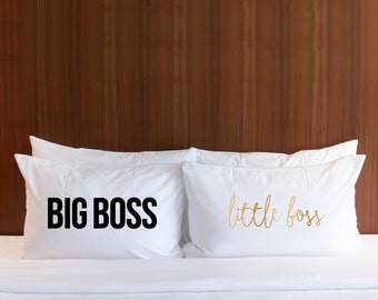 Pillowcases Gift for Couple, Big Boss Little Boss Pillow Case Set Black Gold, Gift for Wedding Gift Bridal Shower Gift (Item - PBL400)