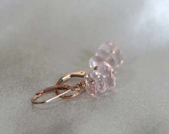 Rose quartz earrings, rose quartz jewelry gift, bridal earrings, pink earrings, 14k rose gold fill lever back ear wires