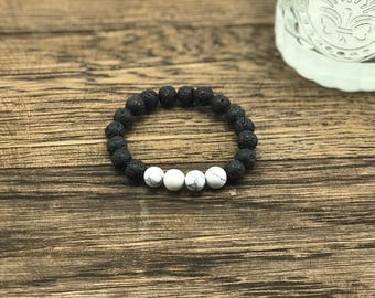 Essential Oil Diffuser Bracelet, Lava Bead Bracelet, Diffuser Bracelet, Howlite Bracelet, Diffuser Bracelet Lava, Beaded Bracelet, Lava Bead