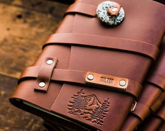 SALE 60% OFF ... Premium Leather Journal... Refillable Cowhide Notebook... Mountain Scenery Travel Journal -- Handmade in Portland, Oregon