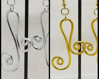 Long Scroll Light Weight Aluminum Earrings