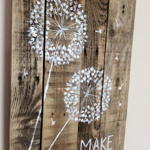 Dandelion Pallet Art - Rustic Wood - Pallet Canvas - Acrylic Pallet Art - Reclaimed Pallet Art - Art on Wood - Dandelion Painting