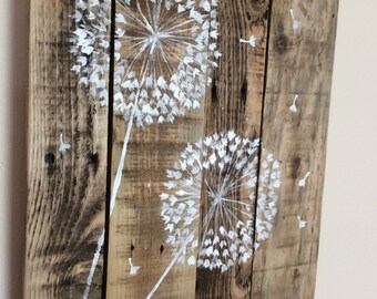 Dandelion Pallet Art - Rustic Wood - Pallet Canvas - Acrylic Pallet Art - Reclaimed Pallet Art - Art on Wood - Dandelion Painting