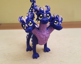 blue hydra sculpture, handmade hydra figurine, polymer clay fantasy art, original gift idea, fimo polymer clay fantasy creature original art