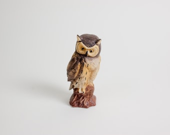 Vintage Brown Forest Owl Ceramic Figurine