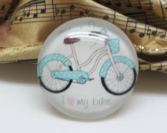 2 14 mm glass cabochon has blue bicycle/bike - 14 mm