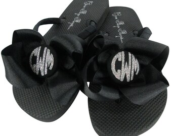 glitter bow flip flops