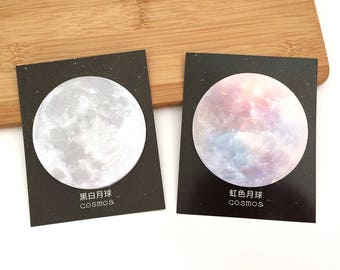2 pcs planète ronde post-it - lune papeterie Kawaii mémo Agenda carnet