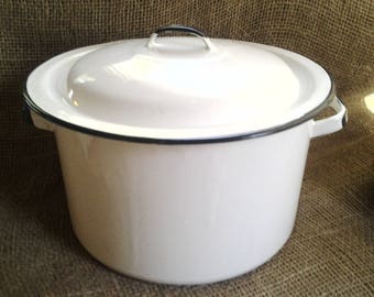 White And Black Enamelware Pot with Lid