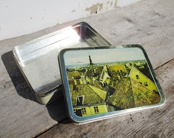 Tin Box, Estonia Tallinn, Baltic States, Lidded Candy Box, Medieval Old Town, Sewing Accessories Box, Kitchen Storage