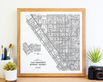 Downtown San Francisco California Map, San Francisco Map, San Francisco Art, San Francisco Print, San Francisco Gift, Vintage Map and Canvas
