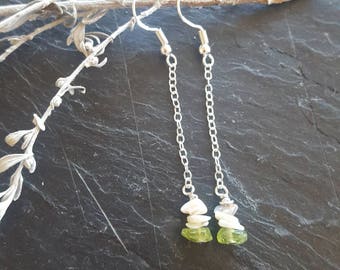 Peridot & Opal Dangly Chain Earrings - Dangle Earrings, Gift For Her, August Birthstone, Boho Earrings, Chain Earrings, Sterling Silver