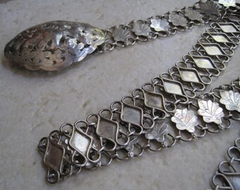 Antique Silver Belt - Borneo Belt - Iban Belt - Link Belt and Buckle from Sarwak - Ethnic Jewelry - Tribal Jewelry