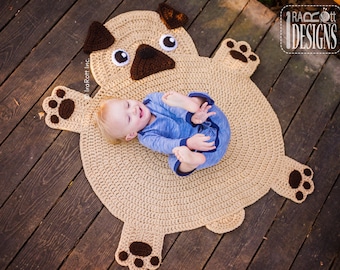 CROCHET PATTERN The Pugfect Pug Rug Nursery Mat Carpet PDF Crochet Pattern with Instant Download