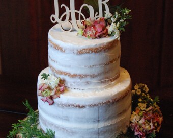 Monogram Cake Topper - Unpainted Wooden Cake Topper - Wedding Cake Topper - Initial Cake Topper
