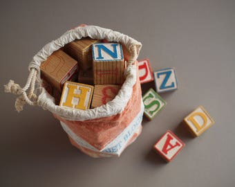 Complete set HALSAM alphabet blocks in original bag 40 wooden blocks 60s PLAYSKOOL toy blocks durable non-toxic