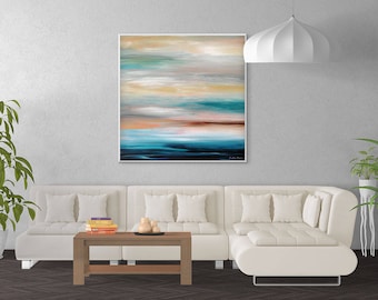 Coastal Painting, Large Abstract Seascape Art, Blue Artwork, Blue Gray Seascape Painting, Modern Wall Art, Giclee Print, Large Canvas Print