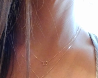Gold Karma Necklace - Gold Circle Necklace - Tiny Gold Necklace - Dainty Gold Necklace - Delicate Gold Necklace - Simple Everyday Small 14K
