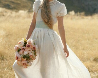 Linen maxi dress rustic, country and boho wedding dress, rustic wedding dress