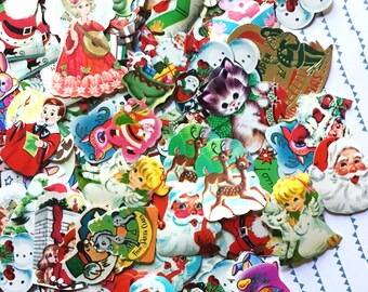 Vintage Christmas Seals - Assorted Set of 15 - Cute Christmas, Vintage Christmas Stickers, Dennison, Eureka, Vintage Labels, Gummed Seals