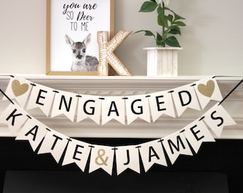 engagement party decorations - bridal shower banner - personalized engagement decorations - engagement banner - Engaged - name banner set