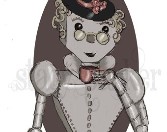 Digital Painting Print Lady Bot