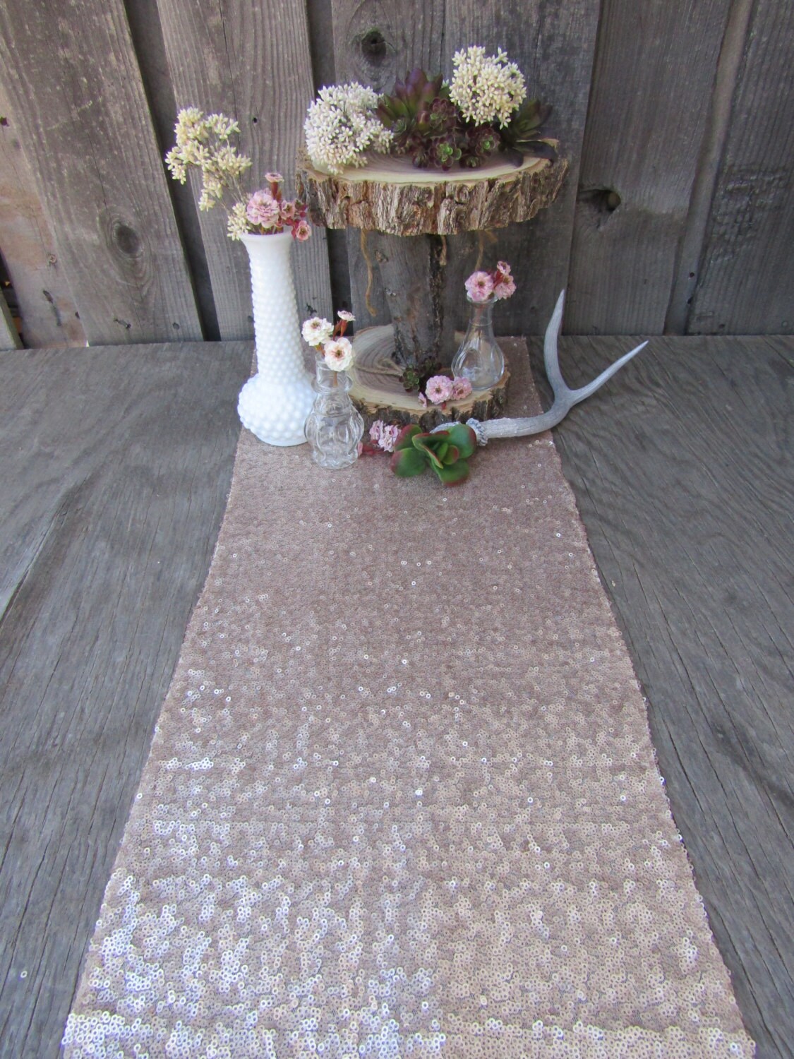 SALE Champagne Gold Sequin Table Runner 12 x 108 Inches