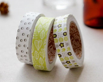 3 Set - Seed Green Leaf Bloom Adhesive Fabric Tapes (0.6in)