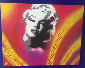Spray paint stencil of Marilyn Monroe to canvas - Pink & Yellow