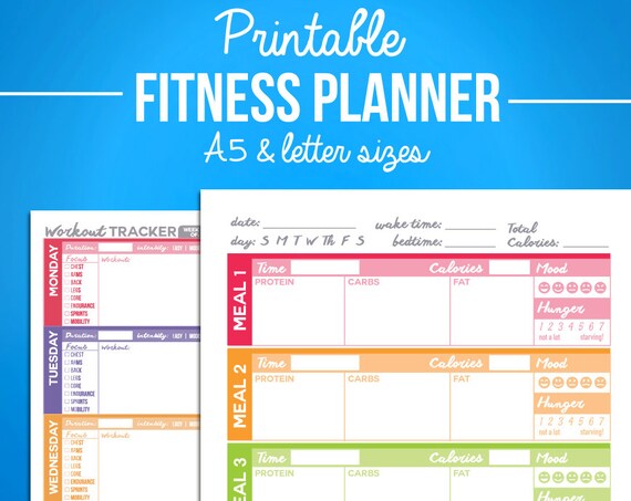 Printable Fitness Planner Nutrition & Workout Bundle A5