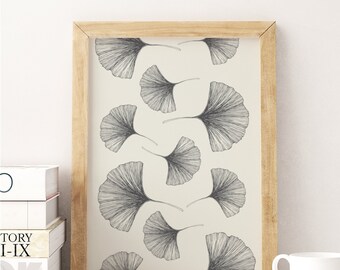 Flower Poster Ginko Leaf Pattern, Ginko, Wall Decor, Wall Art, Plant Print, Plant Wall Art, Botanical Poster, Botanical Print.