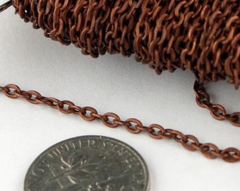 Antique Copper Chain Bulk Chain, 12 ft. of Antique Copper Finished Flat Cable Chains - 3x2.2mm unsoldered