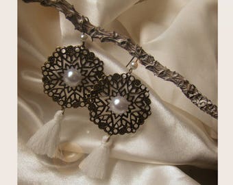bronze filigree rose earrings