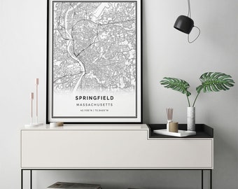 Springfield map print | Scandinavian wall art poster | City maps Artwork | Massachusetts gifts | Print Poster | M165
