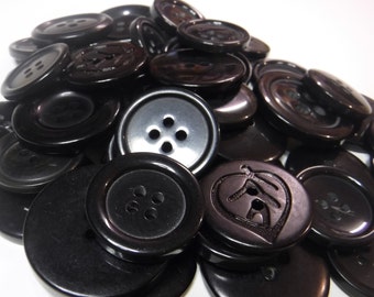 25 Black Large Buttons Assorted Round Crafting Sewing Buttons
