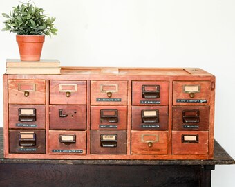 Vintage Card Catalog Cabinet, Desktop Card Catalog Drawer Cabinet, Mid Century Card Catalog, Rustic Desk Storage, Farmhouse Entryway Storage