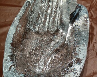 Ashtray, in the shape of a Hand, Massive Heavy Blenko Art Glass