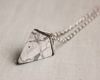 Howlite Geometric Triangle Necklace. Gemstone Necklace.