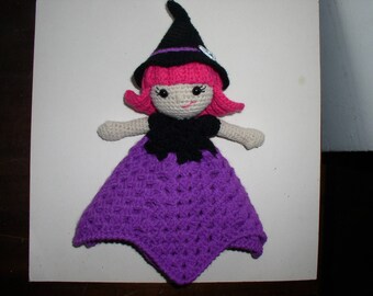 little witch with her purple crochet doily