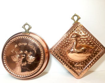 Vintage Copper Cook's Bazaar Molds Made in Korea . Farmhouse Style Decor Wall Hangings