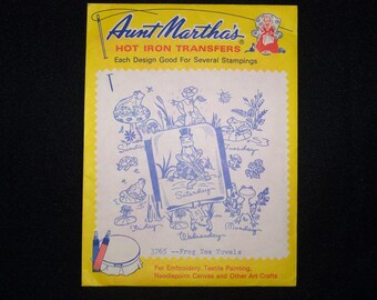 Aunt Martha's hot iron transfer 3765 --Frog Tea Towels