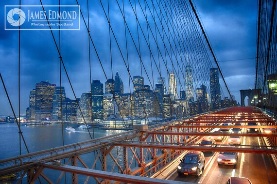 New York Digital Download, Brooklyn Bridge, New York Landscape, fine Art Photography, New York Print, CIty Photography, Cars, Motors, Yellow