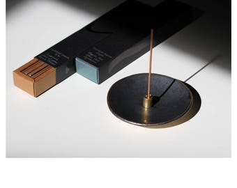 Metallic Stoneware Incense Burner. Stylish Japanese Style Incense Stick Holder in Gift Box. Minimal Zen design. Organic fragrance design.
