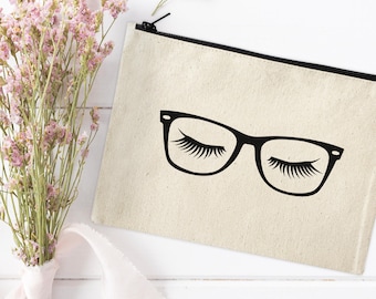 Canvas Makeup Bag - Make Up Pouch - Canvas pouch - Cosmetic pouch, Cosmetic Bag, Makeup Organizer, Glasses & Eyelashes, Hipster Makeup Bag
