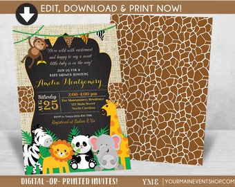 Jungle Safari Baby Shower Invitation - Jungle Shower Invites - Safari Animal Invitation - Neutral Baby Shower Party - Instant Download