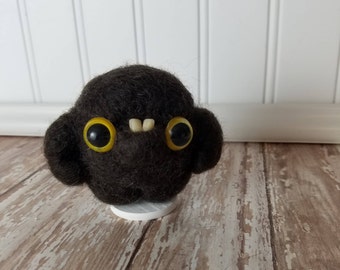 Adorable Needle Felted Wool Toothy Monster- Blown