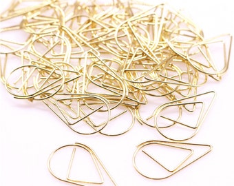 Set of 6 shiny gold drop paperclips