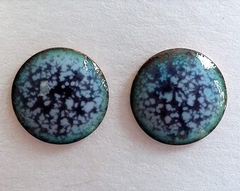 Purple, lilac and blue stud earrings in enamelled copper E54