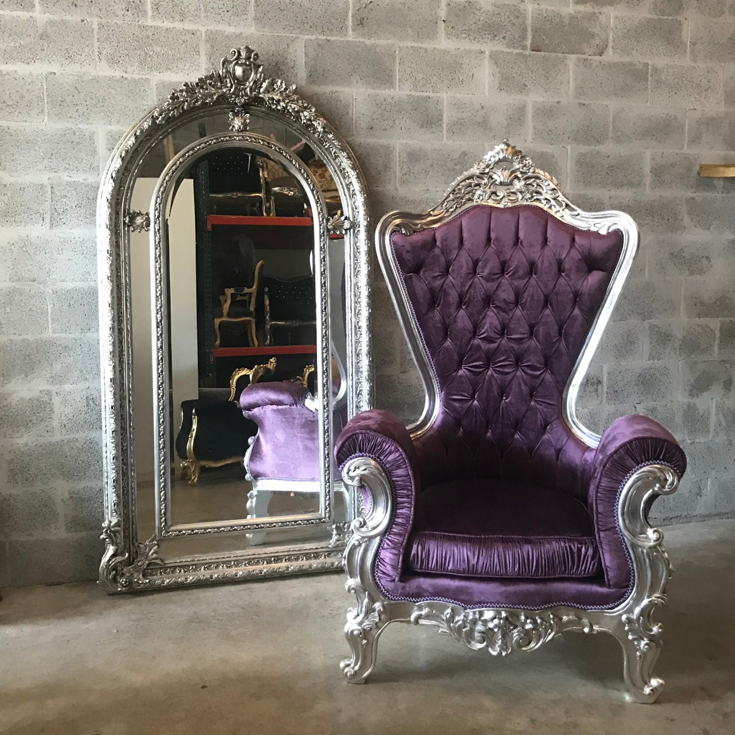Italian Baroque Throne Chair High Back Reproduction Silver Chair