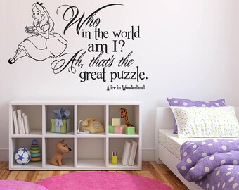 Wall Sticker Decals Alice In Wonderland Cartoon Rabbit Tea Time Cheshire Cat Girl Nursery Bedroom 1362b